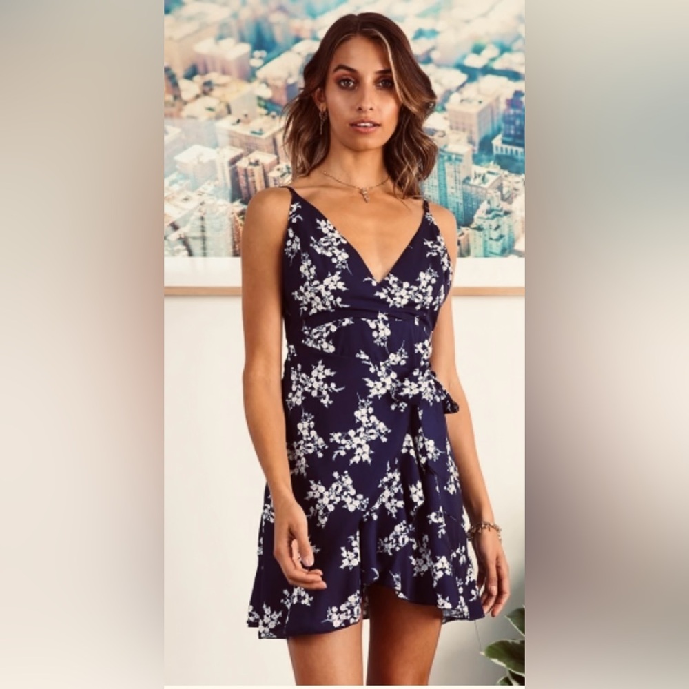 Hello Molly Navy Floral Wrap Mini Dress - Picture 4 of 8